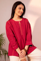 Haveli Chikankari Red Handwoven Cotton Top