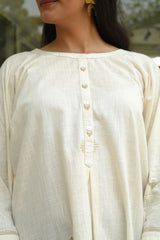 Bagh Cotton Round Neck Off White Hand Embroidered Top