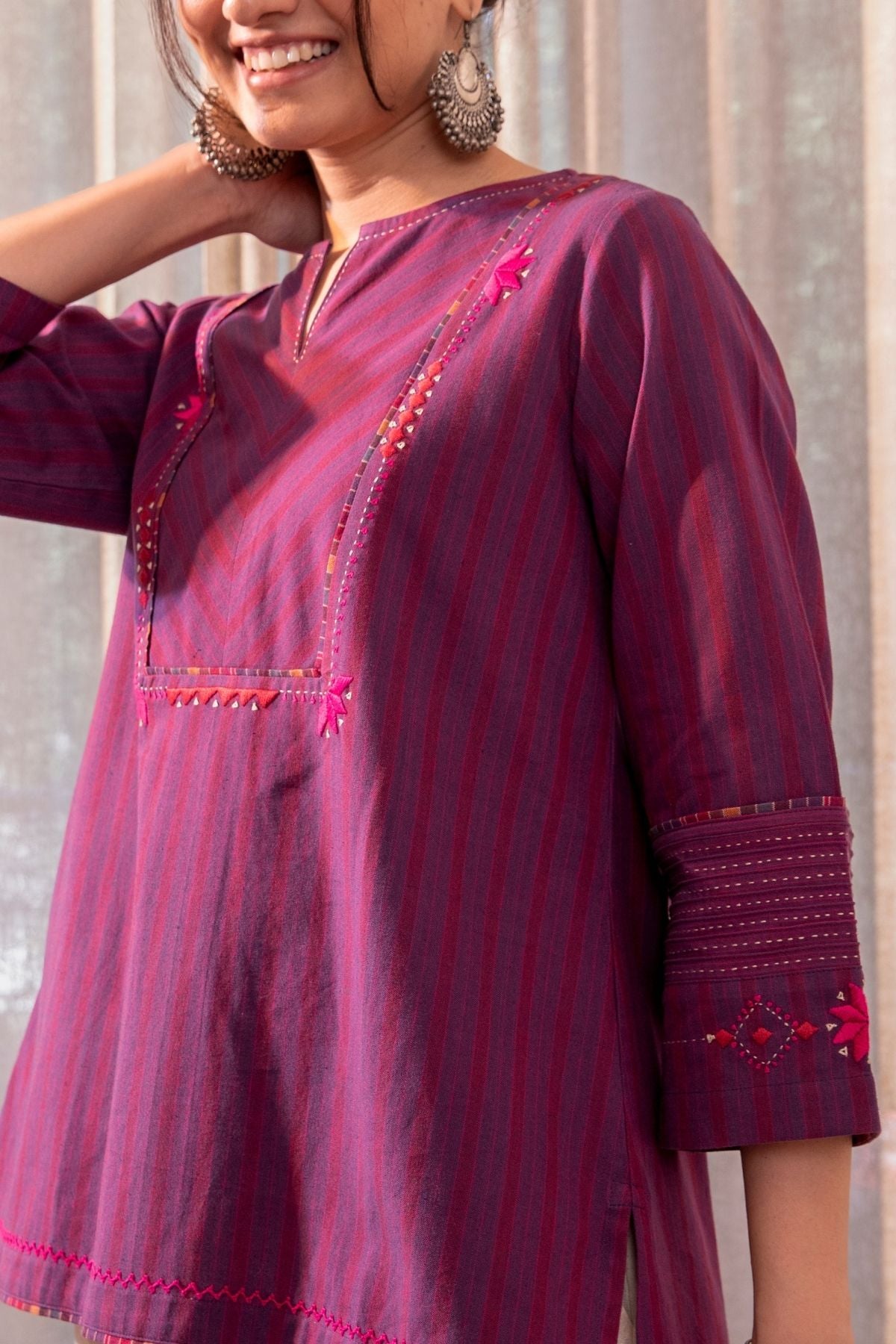 Haveli Soof Violet Hand Embroidered Flared Top