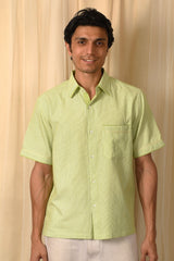 Baori Green Hand Embroidered Half Sleeve Shirt