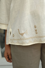 Bagh Cotton Round Neck Off White Hand Embroidered Top