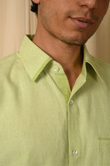 Baori Green Hand Embroidered Half Sleeve Shirt