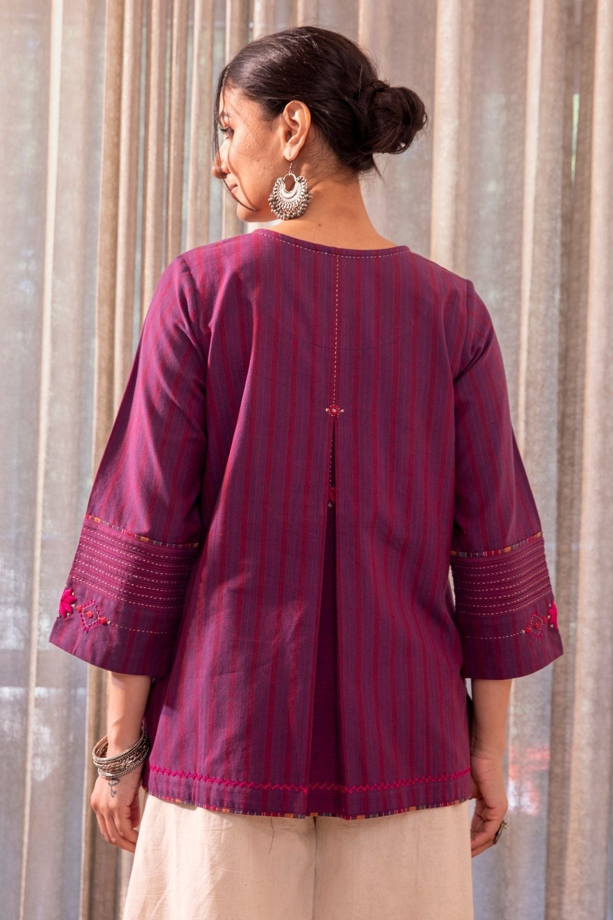 Haveli Soof Violet Hand Embroidered Flared Top