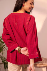 Haveli Chikankari Red Handwoven Cotton Top