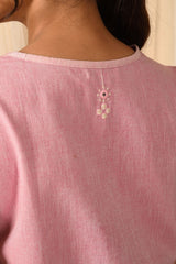 Baori Pink Hand Embroidered V Neck Top