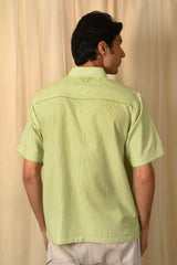 Baori Green Hand Embroidered Half Sleeve Shirt