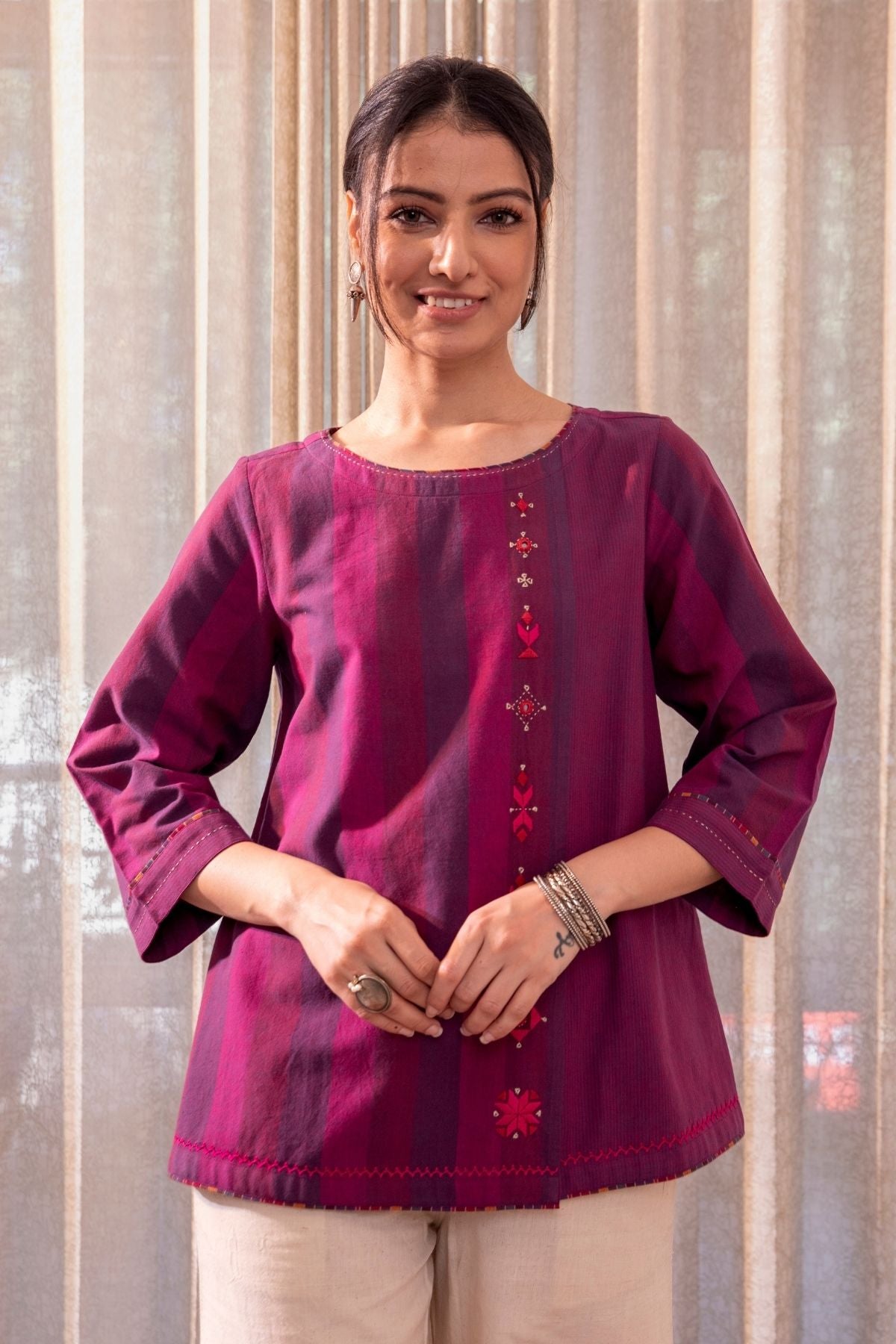 Haveli Soof Violet Hand Embroidered Top