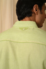 Baori Green Hand Embroidered Half Sleeve Shirt