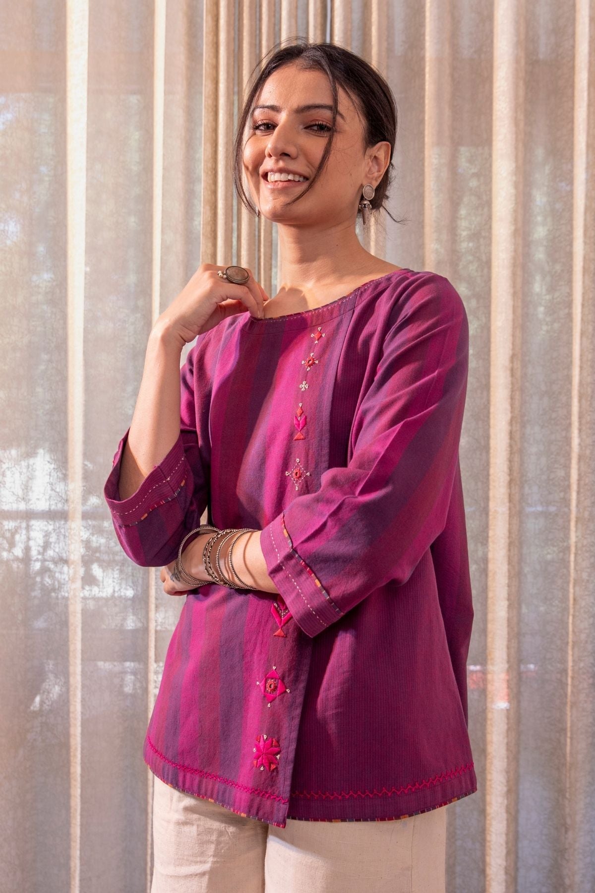 Haveli Soof Violet Hand Embroidered Top