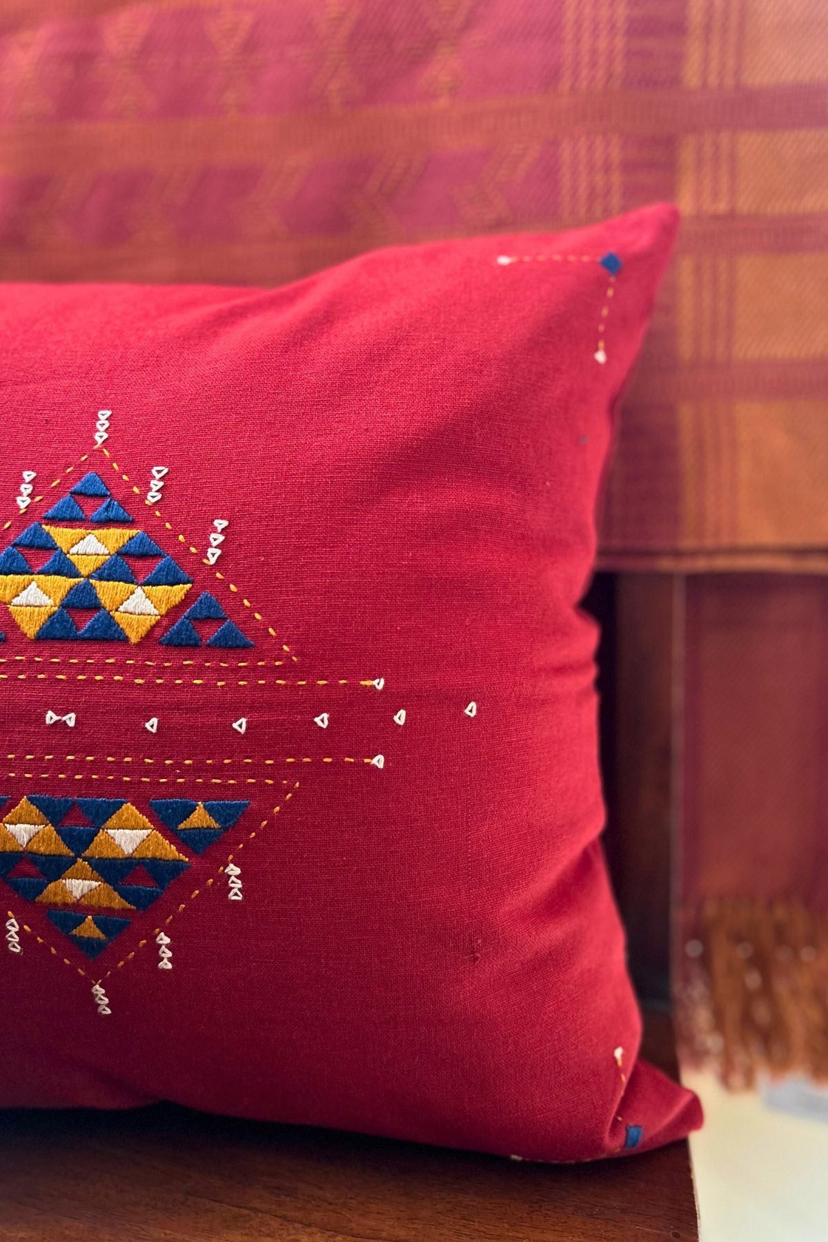 Eshna Maroon Star Cushion Cover with Soof Hand Embroidery