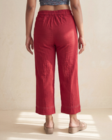 Dhwani Red Straight-Fit Cotton Pants With Dessert Hand Embroidery