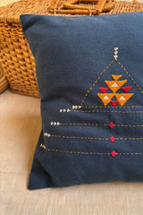 Eshna Blue Pyramid Cushion Cover with Soof Hand Embroidery