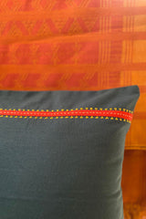 Eshna Blue Border Cushion Cover with Soof Hand Embroidery