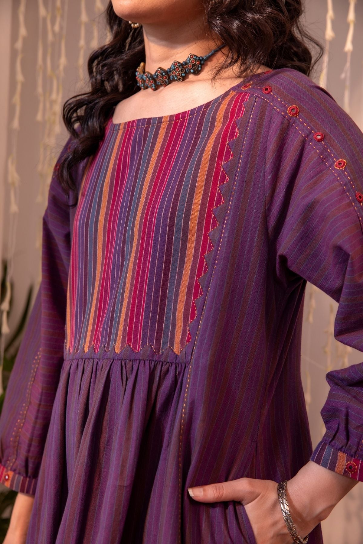 Haveli Applique Purple Hand Embroidered Dress