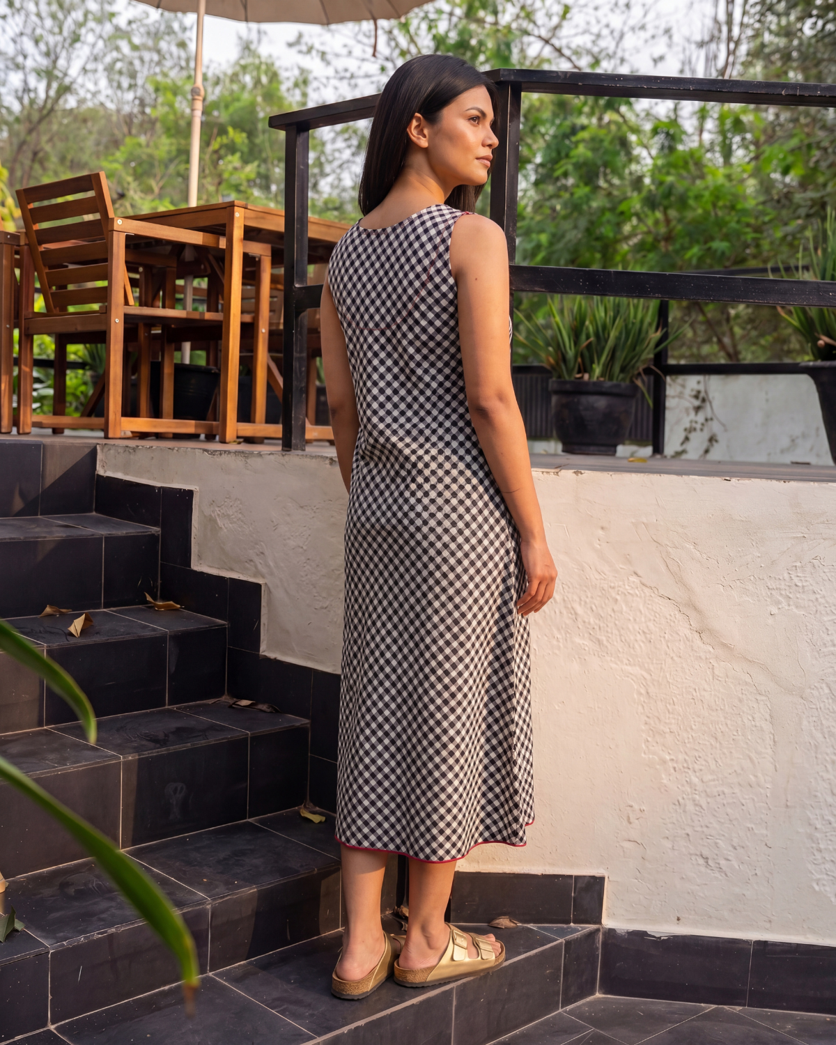 Dhwani Woven Cotton Flared Sleeveless Dress