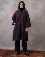 Gurez  Purple-Rapsody Handwoven Woolen Phiran with Chikankari Hand Embroidery