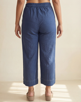 Dhwani Blue Straight-Fit Cotton Pants With Dessert Hand Embroidery