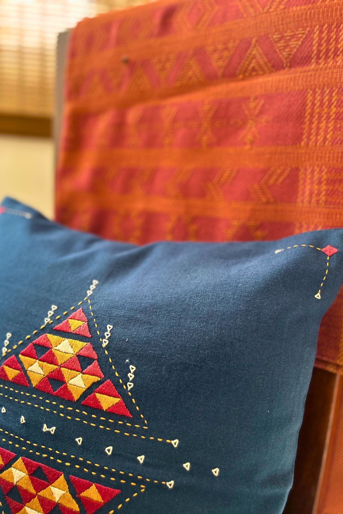 Eshna Blue Star Cushion Cover with Soof Hand Embroidery
