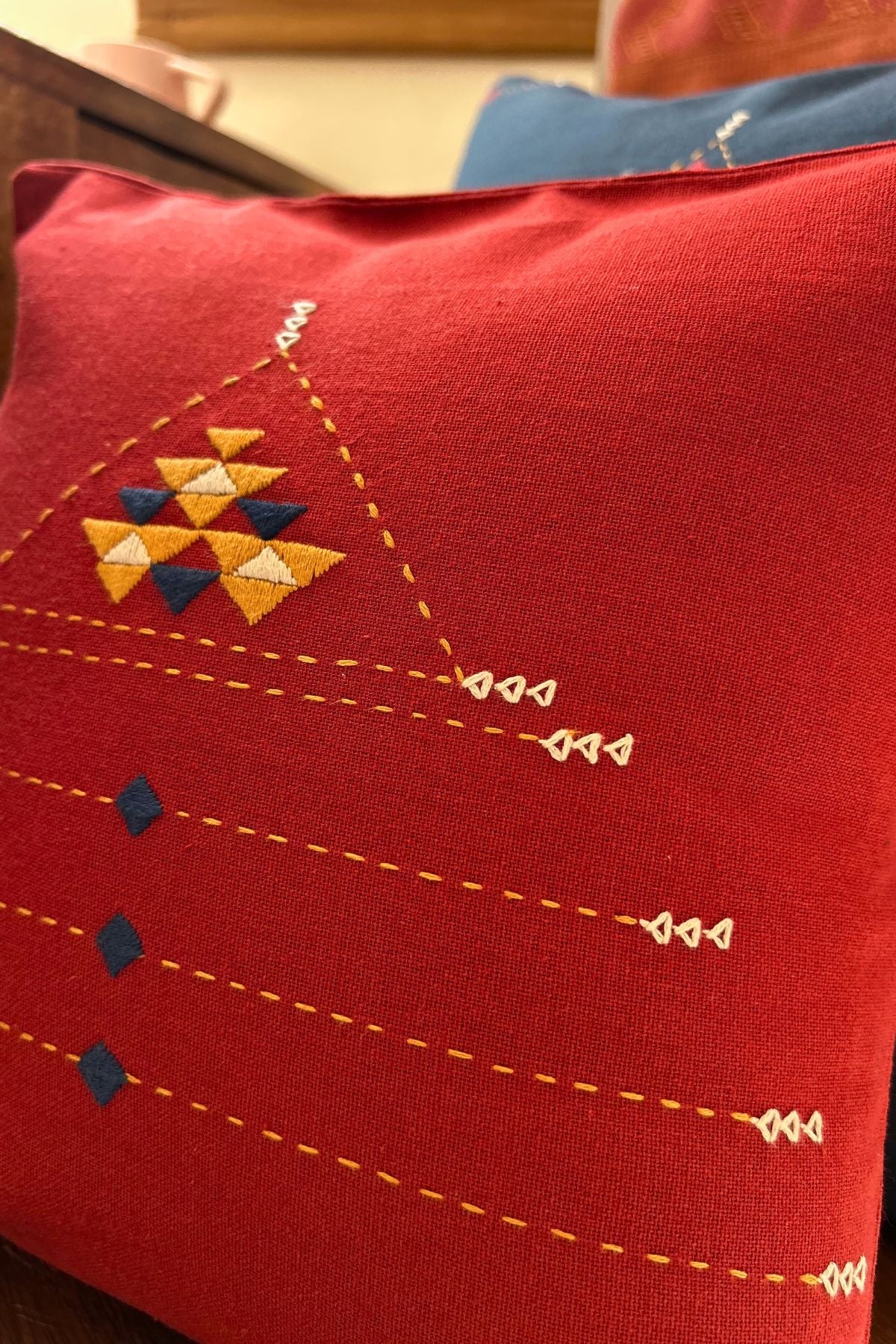 Eshna Maroon Pyramid Cushion Cover with Soof Hand Embroidery