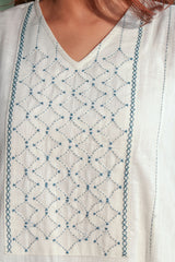 Dhwani White Flared Cotton Kurta With Applique