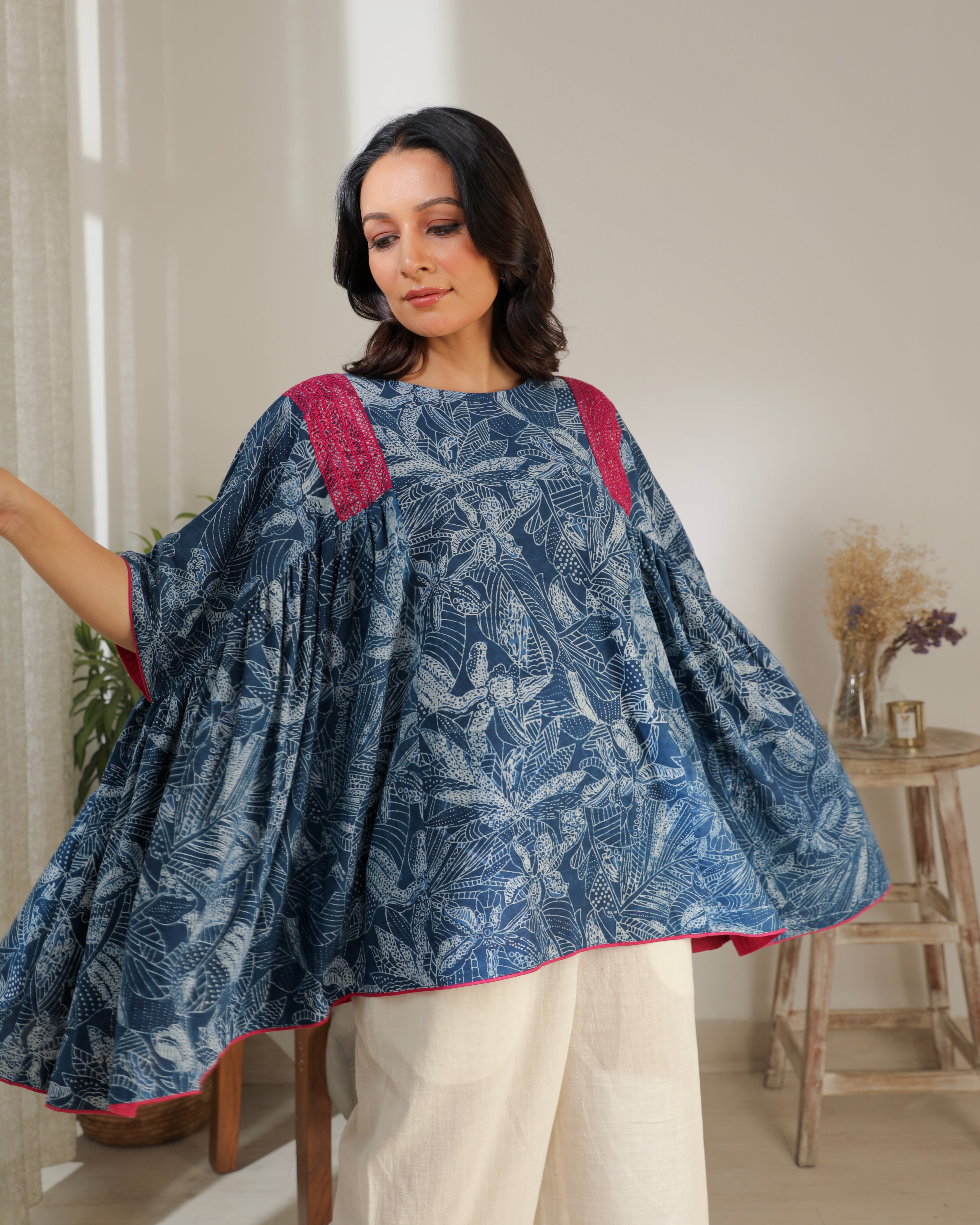 Chaaya Indigo Block Printed Over Sized Top