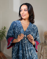 Chaaya Indigo Block Printed Dress With Flared Sleeves