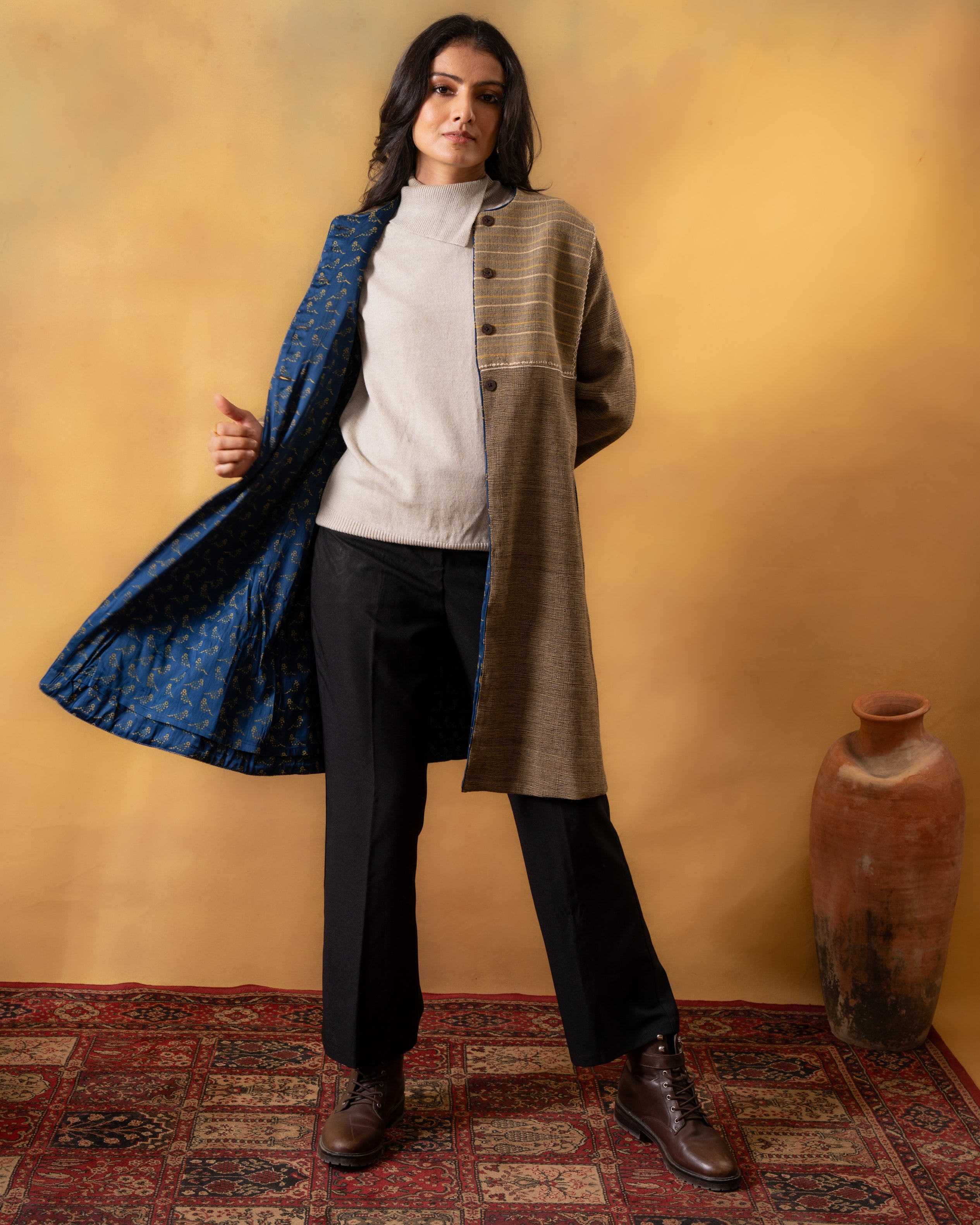 Dhaani Charcoal Green Handwoven Naturally Dyed Woolen Jacket