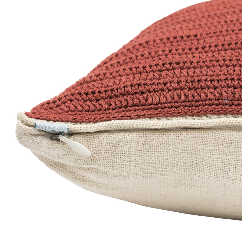 Inshanoor Crochet Cushion (Rust)- Gerua Jaal Cushion Cover