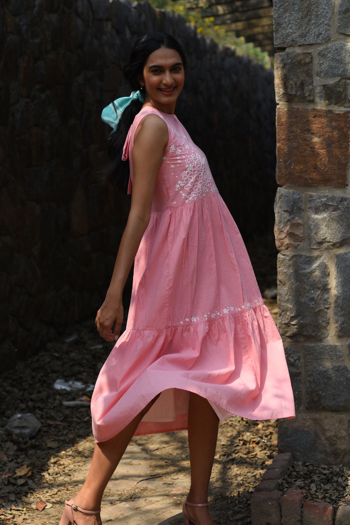 Nargis Pink Kashmiri Crewel Hand Embroidered Long Cotton Dress