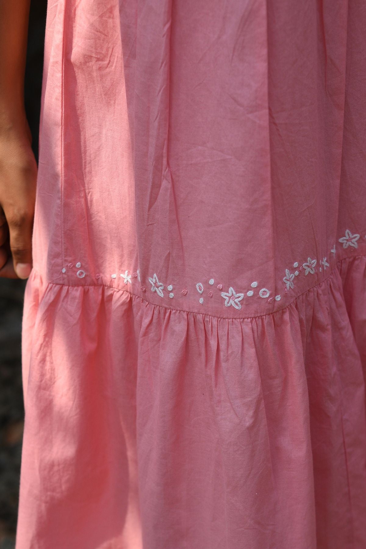 Nargis Pink Kashmiri Crewel Hand Embroidered Long Cotton Dress