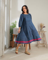 Chaaya Indigo Block Printed Dress With Raglan Sleeves