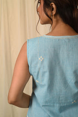 Baori Blue Hand Embroidered V Neck Sleeveless Dress