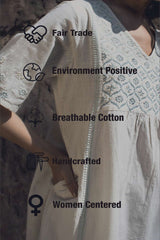 Avani Chikankari Off White Pure Cotton V Neck Dress