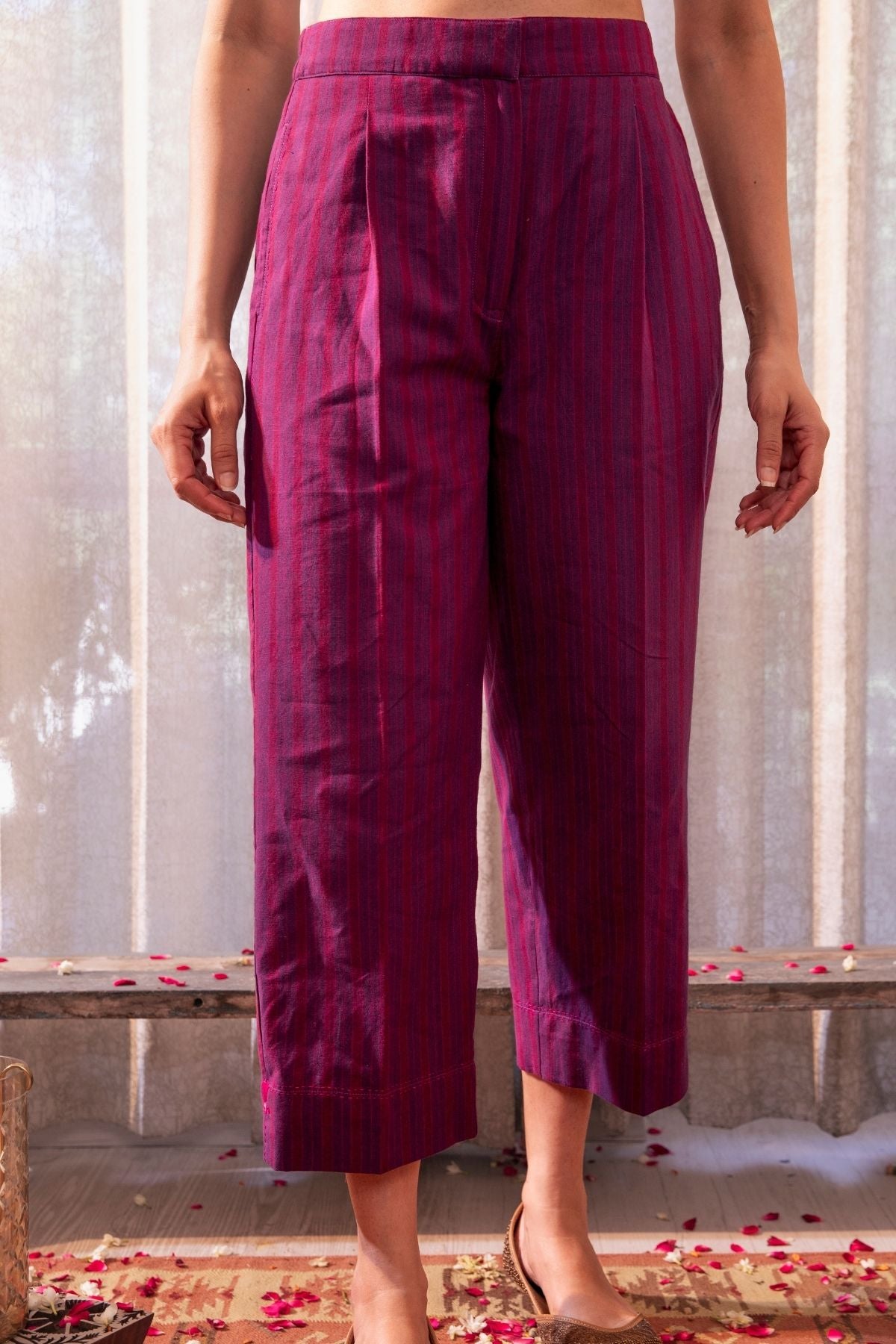 Haveli Soof Violet Hand Embroidered Straight Fit Pant