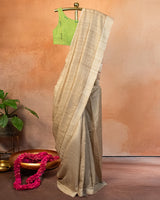 Beige Tussar Saree with Soof Hand Embroidery