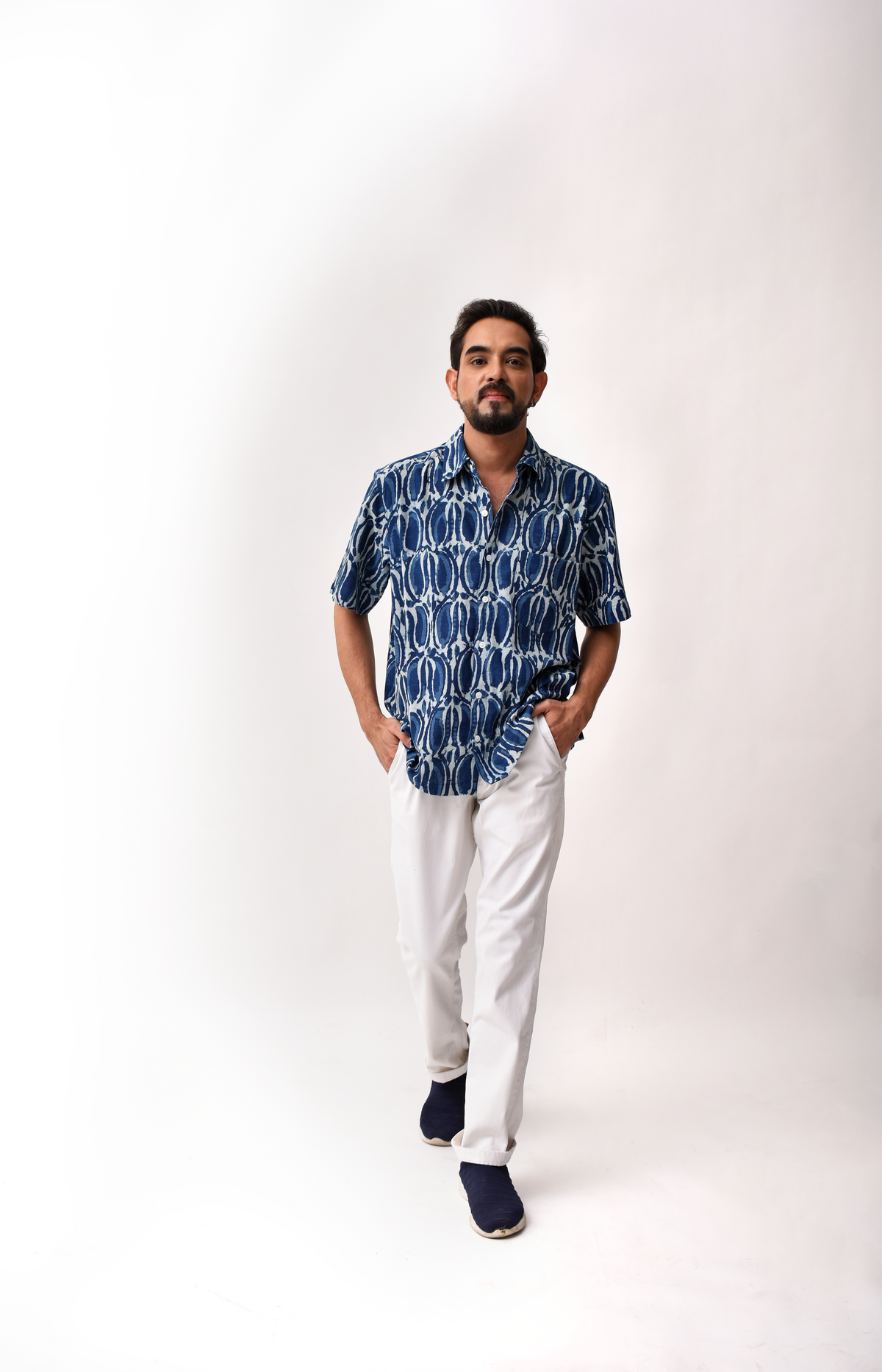Indigo Dabu Printed Men's Shirt