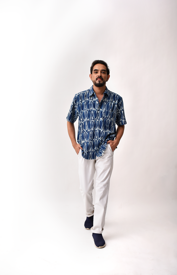 Indigo Dabu Printed Men's Shirt