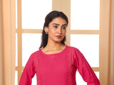 Aashvi Pink Kalidar Mangalgiri Cotton Kurta With Desert Hand Embroidery