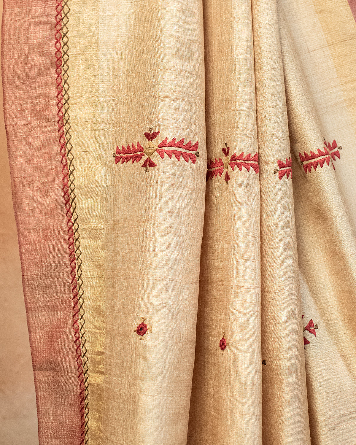 Badami Tussar Saree with Soof Hand Embroidery