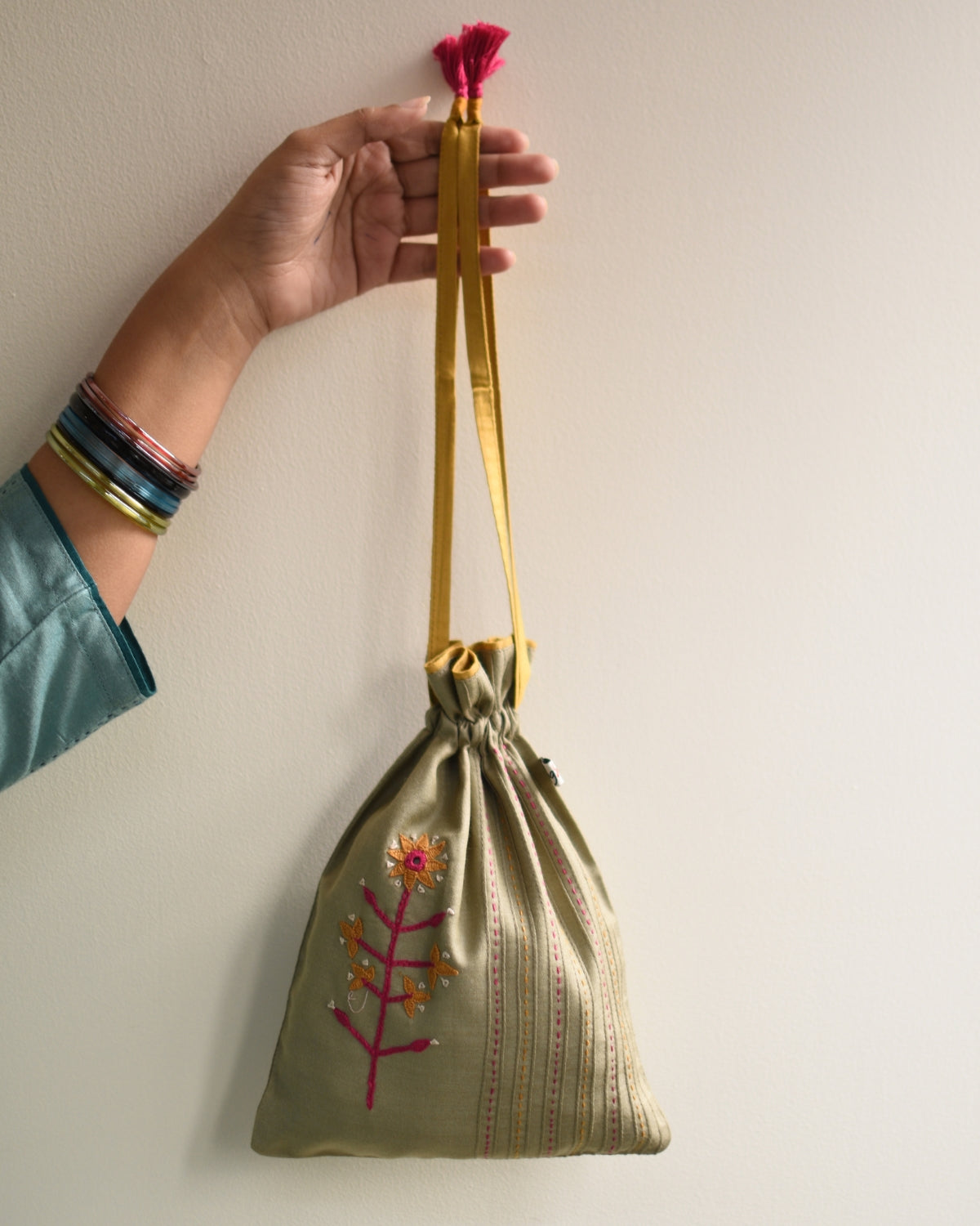 Sage Green Embroidery Potli
