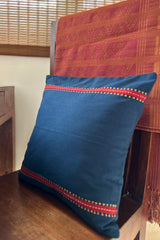 Eshna Blue Border Cushion Cover with Soof Hand Embroidery