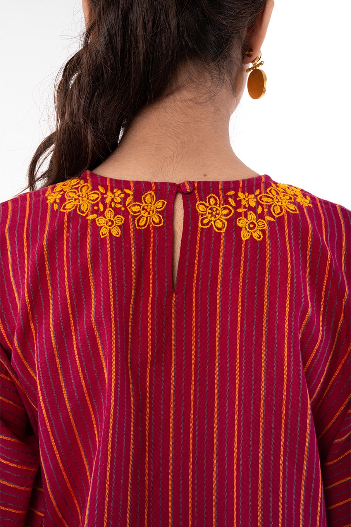 Pardis Red Chikankari Round Neck Boxy Top