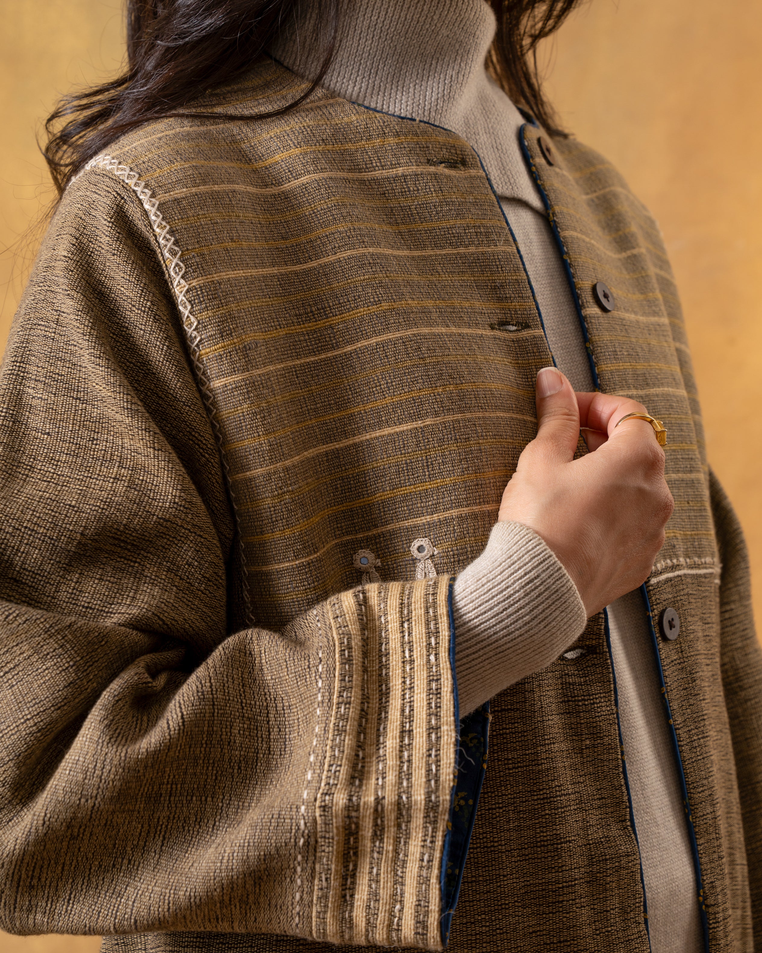 Dhaani Charcoal Green Handwoven Naturally Dyed Woolen Jacket