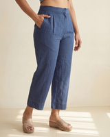 Dhwani Blue Straight-Fit Cotton Pants With Dessert Hand Embroidery