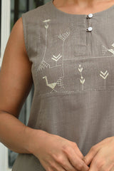 Bagh Cotton Sleeveless Grey Hand Embroidered Kurta