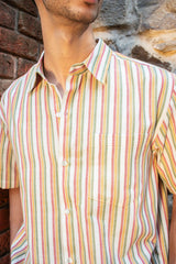 Dhaari Multi Color Striped Handwoven Half Sleeve Pure Cotton Shirt