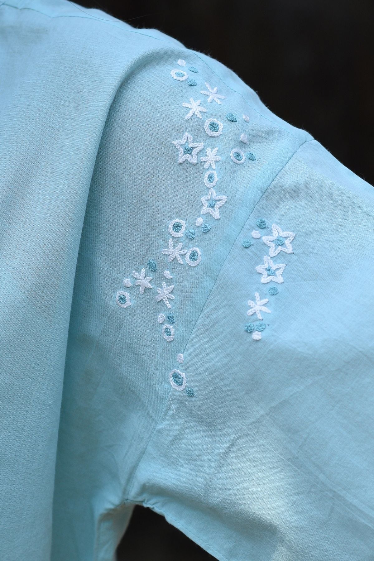 Nargis Blue Kashmiri Crewel Hand Embroidered  Cotton Top