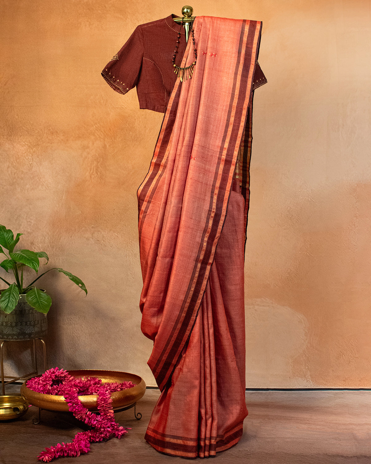 Sindhuri Tussar Saree with Soof Hand Embroidery