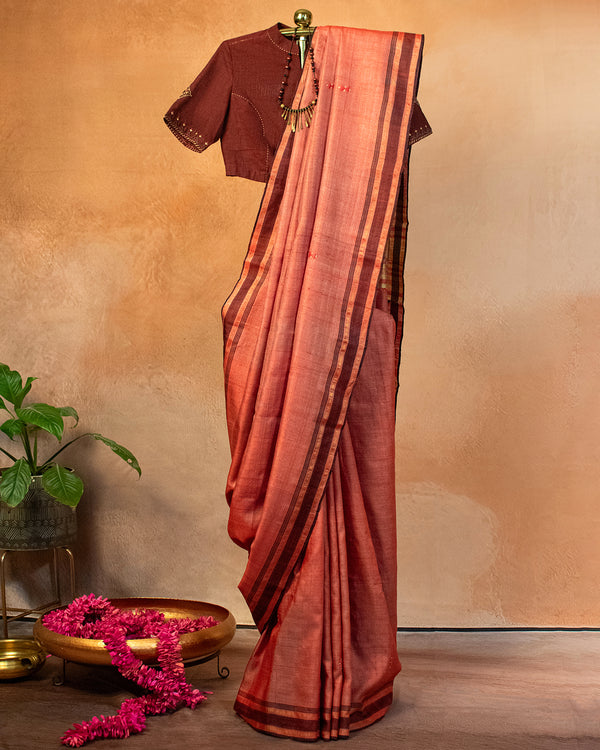 Sindhuri Tussar Saree with Soof Hand Embroidery