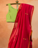 Surkh Chanderi Saree with Soof Hand Embroidery